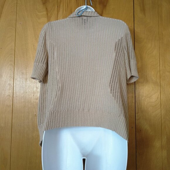 Willi Smith Women's Small Short Sleeve Rib Knit Open Front Cardigan Beige - Picture 4 of 4